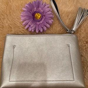 Banana Republic silver clutch bag with tassel